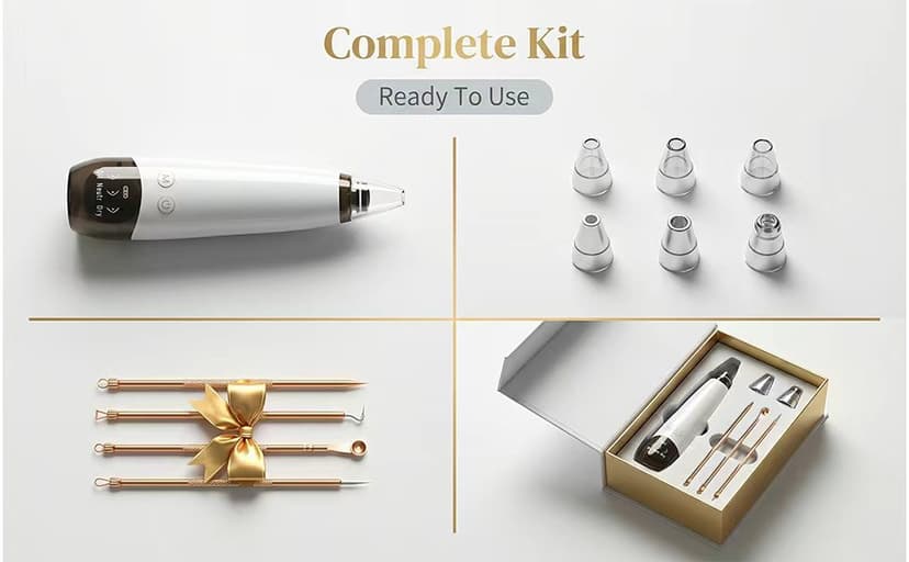 2026 Pore Vacuum, USB Rechargeable Blackhead Remover Vacuum,3 Levels Adjustable Pore Vacuum Blackhead Remover, with 6 Suction Power Probe,4 Golden Needle face Vacuum Pore Cleanser Kit-White