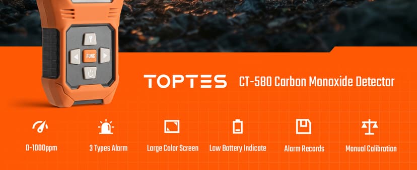 TOPTES CT-580 Portable Carbon Monoxide Detector, Rechargeable CO Detector with Vibration, Visual & Audible Alarms, 0-1000PPM, TFT Color Display for Home, Camping, Travel, Industrial & Professional Use