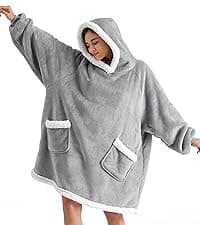 Bedsure Blanket Hoodie, Wearable Blanket for Adults & Kids as Gifts for Women Men, Birthday Gifts for Women Mom Girl Sherpa Oversized Hoodie, Grey, Standard