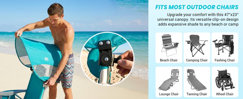 #WEJOY Beach Chair with Canopy Shade, Reclining Adjustable 4 Position, Lay Flat Lightweight Folding Portable Aluminum Chair with Backpack Straps,Padded headrest, Heavy Duty 400lbs Lawn Chair for Beach