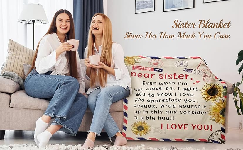 Niyewsor Sister Birthday Gifts, Sister Gifts Blanket, Sisters Gift from Sis, Present for Sisters on Mothers Day, Christmas, Dear Sis Airmail Throw Blanket, 60" * 50"