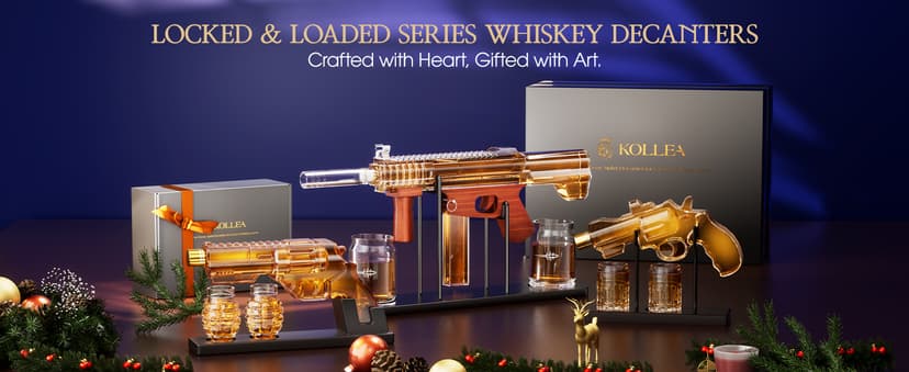 Birthday Gifts for Men Dad, Kollea Gun Whiskey Decanter Set with Shot Glass, Cool Anniversary Christmas Gifts Ideas for Him Husband Brother, Funny Military Retirement Present, Home Bar Drinking Party