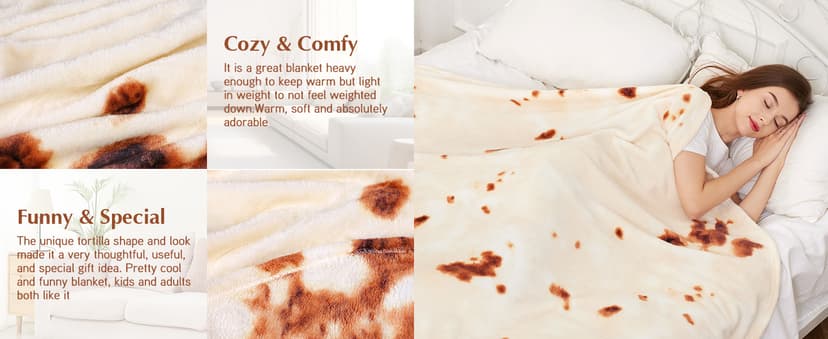 SeaRoomy Burritos Tortilla Blanket, Realistic Food Wrap Blanket Double Sided, Novelty Funny Tortilla Round Giant Soft Blankets (Beige, 47 inches)