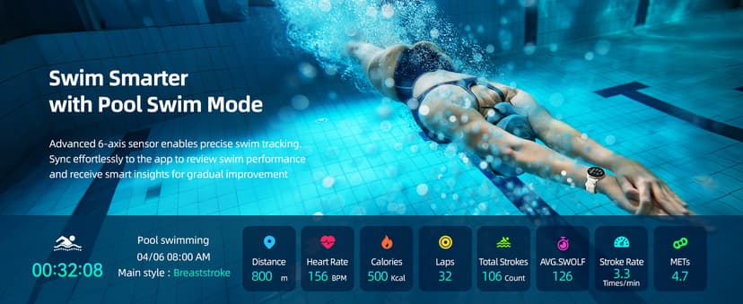 Parsonver Parsonver Swimming Smart Watch, 5ATM Waterproof for Pool & Open Water, Built-in GPS & Compass, AMOLED Fitness Tracker with 100+ Sports Modes, Heart Rate & Sleep Monitor, AI Swim Analysis, French Grey