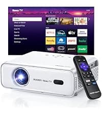 Aurzen EAZZE D1 Smart Projector with WiFi and Bluetooth, Netflix-Officially-Licensed, Auto Focus & Keystone, DoIby Audio, Zoom, Native 1080P Movie, Portable Outdoor Mini Projector, White