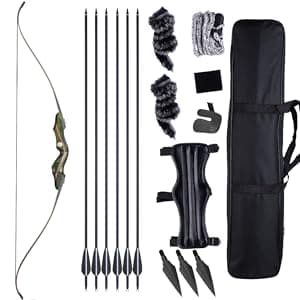 Archery 60" Recurve Bow and Arrow Set for Adults, 30-50lbs Right Hand Wooden Hunting Bow for Outdoor, Hunting and Practice, Standard Target Archery Beginner Recurve Bow and Arrows Kit