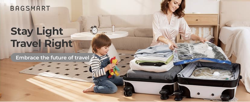 BAGSMART Vacuum Storage Bags for Travel with Rechargeable Air Pump, 18 Pack Portable Space Saver Bags for Travel & Home, Vacuum Compression Seal Bag for Clothing, Blanket, Duvets