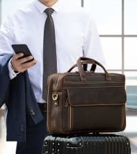 Masa Kawa Leather Briefcase for Men 15.6", 17" Laptop Computer Case Business Travel Work Messenger Cross Body Shoulder Bag