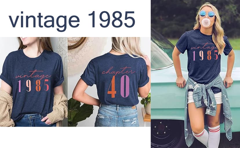 40th Birthday Gift for Women Vintage 1985 Shirt Letter Print Retro Party Tops Casual Short Sleeve Tee