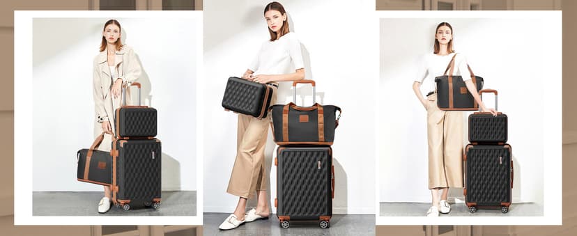 Melalenia Luggage Sets 7 Piece Suitcase Set, Hard Shell Carry on Luggage Travel Suitcases with Spinner Wheels and TSA Lock, Lightweight Luggage Set for Women, Black Brown