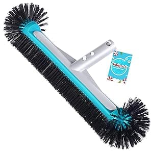 Swimming Pool Brush Head with Round Ends,17.5" Heavy Duty Aluminum Back Head for Cleans Walls, Tiles & Floors, 7 Rows Premium Nylon Bristles with EZ Clips (Blue Grey)