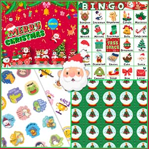 39Pcs Christmas Bingo Game for Kids Adults 24 Players Bingo Cards Christmas Games with Reward Stickers Xmas Activities Family Party Game