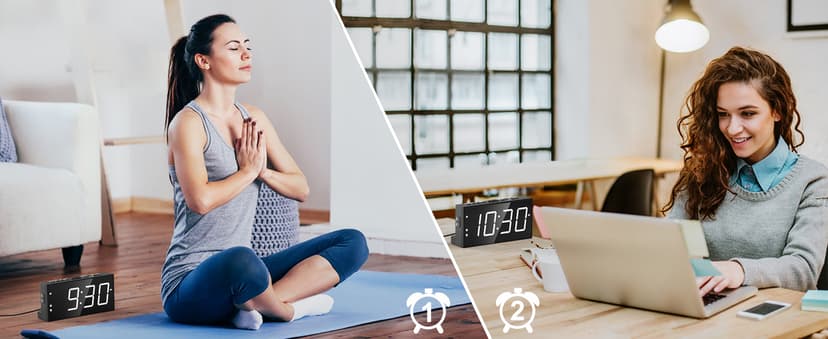 PPLEE Alarm Clock for Bedroom, 2 Alarms Loud LED Big Display Plug in Simple Basic Digital Clock with USB Charging Port, Adjustable Volume, Dimmable, Snooze for Deep Sleepers Kids Elderly Home Office