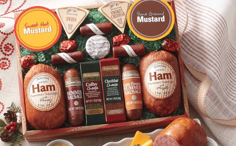 The Swiss Colony 14 Country Favorites Gift Box Assorted Summer Sausage Meats and Cheeses, Mustards, Candies, Charcuterie Food Box for Holiday or Thank You Gifts Adults, Women, Men, Charcuterie Boards