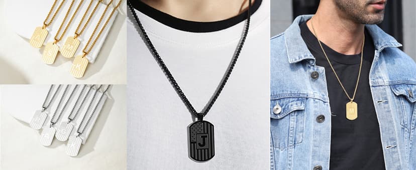 Initial A-Z Letter Necklace for Men Kids Teen Stainless Steel American Flag Dog Tag Pendent Birthday Gifts Gifts for Boys - Initial Necklace for Men Boys Kids Teen Jewelry Gifts B0CW98XXJP