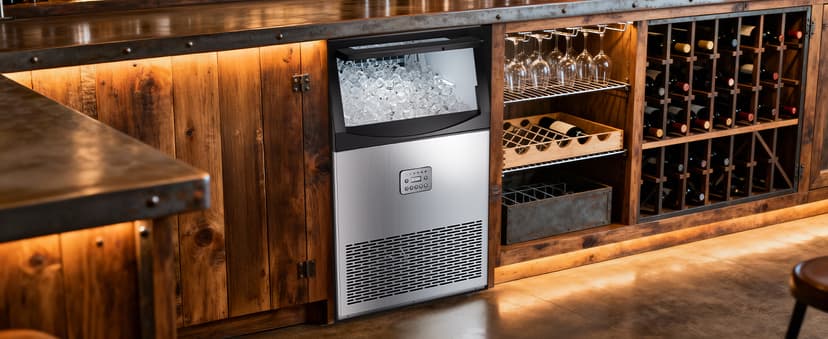 Commercial Ice Maker, 110lbs/24H, 33lbs Large Storage Under Counter Ice Maker for Business, 50 Cubes in 7-14Mins Stainless Steel Ice Machines, Self Cleaning Ice Makers for Cafe Bar Restaurant Home