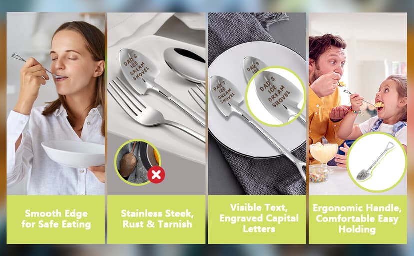 Gifts For Dad Men from Daughter Stocking Stuffers for men dad Ice Cream Spoon Scoop for Ice Cream Lovers, Christmas Gifts Funny Engraved Stainless Steel Shovel