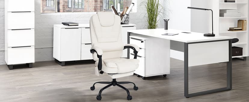 HOFFREE Massage Office Chair with Foot Rest 7 Points Vibration Ergonomic Executive Desk Chair Leather Computer Office Chair Black
