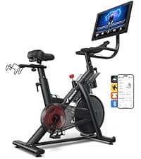 MERACH Exercise Bike, Brake Pad Stationary Bike with Exclusive App, Low Noise Indoor Cycling Bike with 300lbs Weight Capacity, Tablet Mount and Fitness Courses for Weight Loss
