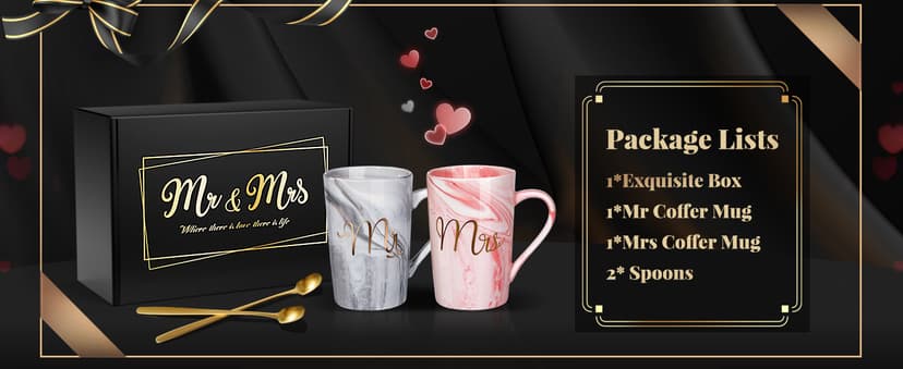 Christmas Gift for Couples Newlyweds Husband Wife His and Hers Couples Gift Bride to Be Bridal Shower Engagement Anniversary Linkax Wedding Gifts for Couples 2026, Mr and Mrs 13.19 Oz Coffee Mugs B0DM645NTY