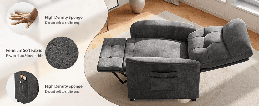 Power Recliner Chair for Adults with Heat & Massage - Soft Fabric Electric Reclining Sofa with Remote Control, 180° Lay Sleeper 3 Side Pockets for Living Room Home Theater, Dark Grey