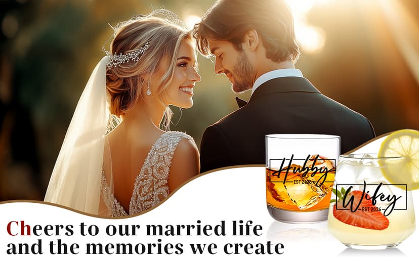 Christmas Gifts for Couples 2025,Wedding Gift, Wifey and Hubby Glasses Set,Bridal Shower Gifts for Bride and Groom, Newly-Married Anniversary for Him and Her,Mr and Mrs Gift,His and Hers Glass