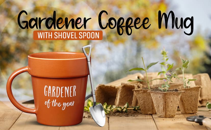VELENTI Plant Pot Mug - Plant Lover Mug with Metallic Shovel Ornament - Fancy Gifts for Women, Men - Birthday Gift for Women - Cute Gifts for Mother's Day, Christmas B0D4VPCZ3K