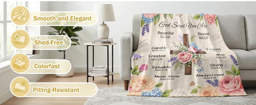 Inspirational Throw Blanket with Cross Flowers, Bible Verse for Mom, Daughter,Friends, Sister, Soft Flannel Blanket 50"x60" Birthday Blanket for Women, Christian Gifts for Friends, Mom B0HGLK3H1C