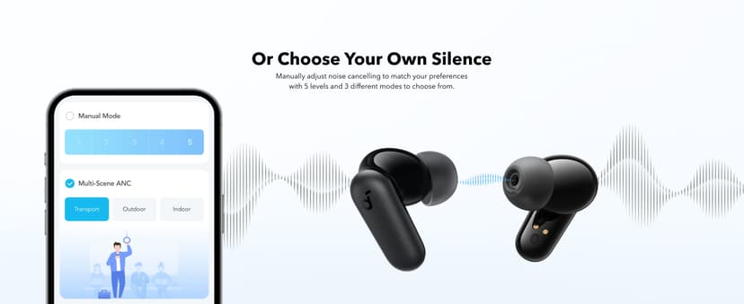 Soundcore P30i by Anker Noise Cancelling Earbuds, Strong and Smart Noise Cancelling, Powerful Bass, 45H Playtime, 2-in-1 Case and Phone Stand, IP54, Wireless Earbuds, Bluetooth 5.4 (Black)