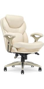 Serta® Hannah Executive Home Office Desk Chair, Ergonomic Mid-Back with Lumbar Support, Firm Seat Cushion, Layered Body Pillows, Padded Armrests, Swivel Base, Easy Assembly, Microfiber, Beige