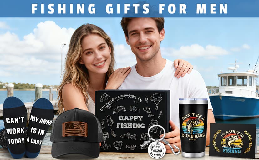 Gifts for Fishermen Fishing Lovers Gifts for Men Cool Fisherman Stuff for Mens Unique Fishing Accessories for Men with Keychain Mug Hat Socks B0FWJFQ3HG