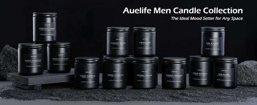 Auelife Scented Candles Set | Men Candle Set, Scented Candles for Home, Gifts for Men Aromatherapy Gift Set - 4 Pack Manly Gifts for Dad Fathers Day, Soy Candle of Leather/Smoke & Vanilla/Oak/Lavender