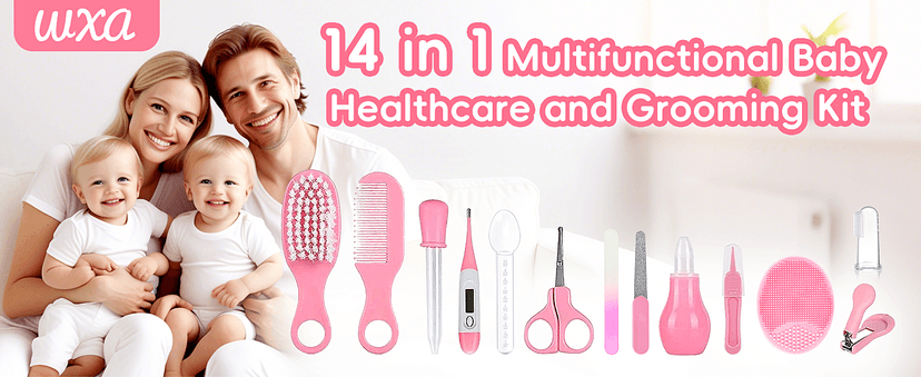 Baby Grooming Kit, Infant Safety Care Set with Hair Brush Comb Nail Clipper Nasal Aspirator,Baby Essentials Kit for Newborn Girls Boys (Pink Baby Grooming kit) B0BJ6YM9JX