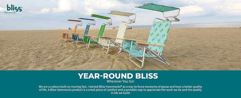 Bliss Hammocks Folding Beach Chair Recliner with Canopy Shade, Palm Tree