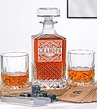 PONPUR Gifts for Men Dad Stocking Stuffers, Whiskey Decanter Set with 2 Glasses, Unique Cool Dad Birthday Gift from Daughter Son, Best Christmas Retirement Present for Man Father