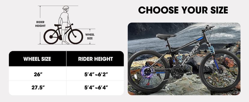 Mountain Bike 24/26/27.5 Inch,Full Suspension, 21-Speed Disc Brake,Carbon Steel Adult Sport Bicycle for Mens Womens