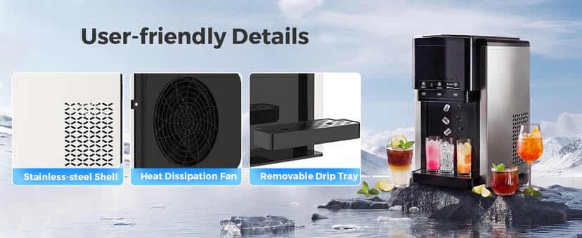 3-in-1 Water Dispenser with Ice Maker,Countertop Nugget Ice Machine with Bullet & Crushed Ice,44Lbs/24H,12 Ice Cube/6Min, Self-Cleaning, 4Lbs Storage, Home, Kitchen,RV (Silver) (Silver)