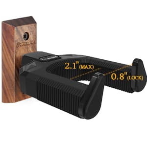 Onmiwod Guitar Wall Mount, Auto Lock Black Walnut Wood Guitar Hanger, Guitar Wall Hangers, Guitar Holder Hook Wall Stand for Classical, Acoustic, Electric Guitar, Bass, Gift for Guitar Player