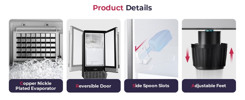 ICYGLEE Commercial Under Counter Ice Maker Machine with Drain Pump, 100Lbs/Day with 24lbs Storage, Built-in Freestanding Ice Maker, Self-Cleaning, 24H Timer, for Commercial & Home Use. (Stainless)
