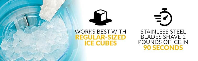 Nostalgia Snow Cone Shaved Ice Machine - Retro Cart Slushie Machine Makes 48 Icy Treats - Includes Metal Scoop, Storage Compartment, Wheels for Easy Mobility - White, Blue
