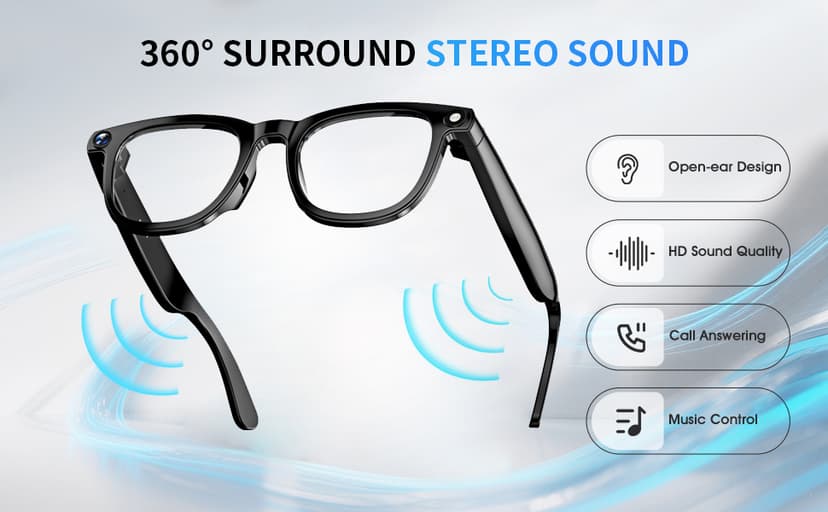 AI Translation Smart Glasses with 800W Camera, ENC Noise Cancelling Bluetooth 5.0, Real-Time Multilingual Translation (25 Languages), ChatGPT Compatible for Travel & Business (Black)