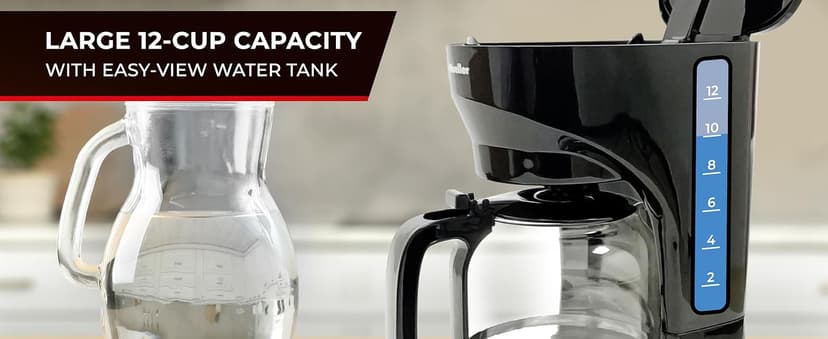 Mueller 12-Cup Drip Coffee Maker - Borosilicate Carafe, Auto-Off, Reusable Filter, Anti-Drip, Keep-Warm Function, Clear Water Level Window Coffee Machine, Kitchen Essentials & Accessories