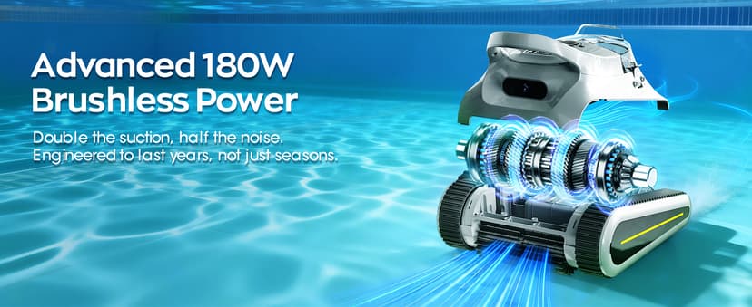 Pool Vacuum for Inground Pools & Above Ground Pool, Cordless Robotic Pool Cleaner with 180W Brushless Motor, 3-Hour Runtime, Wall-Climbing Pool Robot Scrubber for Pools up to 2150 Sq.Ft.