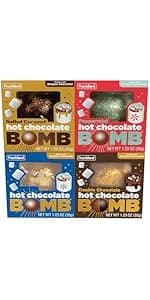 Dunkin' Hot Chocolate BOMB 4 Pack Assorted Flavors Bundle- Original, Mint, Dunkaccino, Caramel, Four Hot Cocoa Melting Balls, Stocking Stuffer Holiday Gift Set