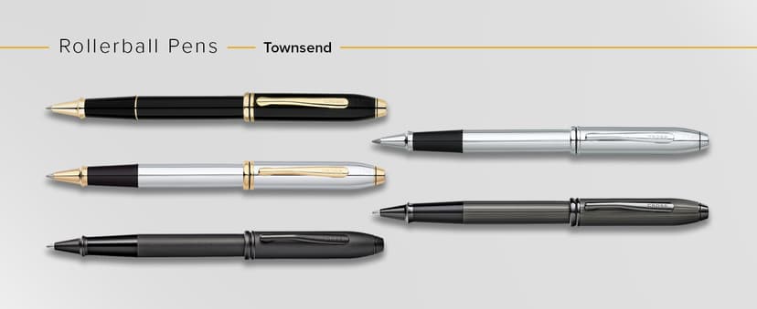 Cross Townsend Refillable Rollerball Pen Presented in a Luxury Gift Box - Medium Point, Black Ink, Black & Gold