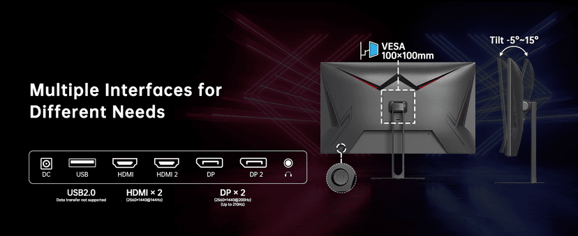 KTC 27 Inch Gaming Monitor - 2K QHD 2560 x 1440 Monitor, Up to 210Hz & 1ms, Bulit-in Speakers, Adaptive Sync, HDR400, 131% sRGB, IPS Monitors Gamer with HDMI 2.0 x 2 & DP1.4 x 2, H27T22C-3