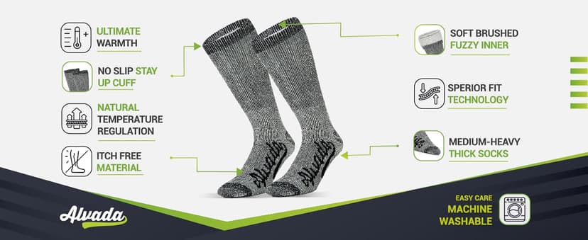 Alvada Merino Wool Hiking Socks Thermal Warm Crew Winter Boot Sock For Men & Women 3 Pairs