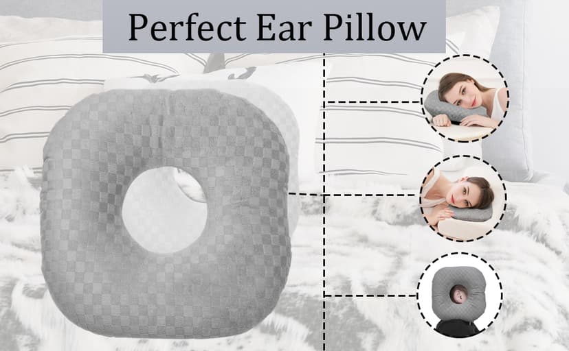 Wuronsa Ear Piercing Pillow for Side Sleepers with an Ear Hole for CNH and Ear Pain Ear Inflammation Pressure Sores, Cotton O-Shaped Side Sleeping Pillow, Ear Guard Pillow