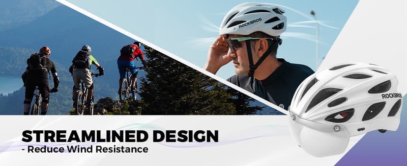 ROCKBROS Bike Helmet for Adult Men Women with Suggested Fit 58-65cm, Detachable Magnetic Goggles & Sun Visor, Lightweight with Adjustable Side and Chin Strap, Suitable for Myopia Glasses