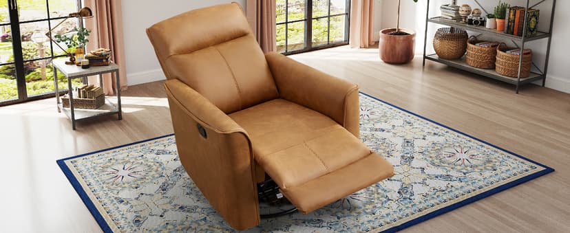 CANMOV Swivel Rocker Recliner, Glider Rocking Chair, Nursing Chairs Swivel Glider Recliners with Soft Backrest, Leathaire Manual Reclining Sofa for Living Room Bedroom Apartment, Brown